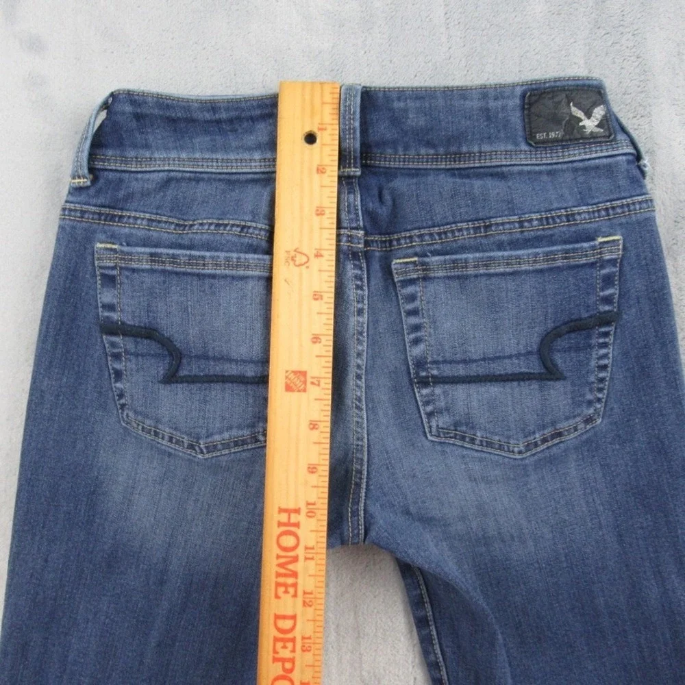 American Eagle Kick Boot Jeans Womens 0 Short Blue 360 Super Stretch Low Rise - Picture 9 of 11